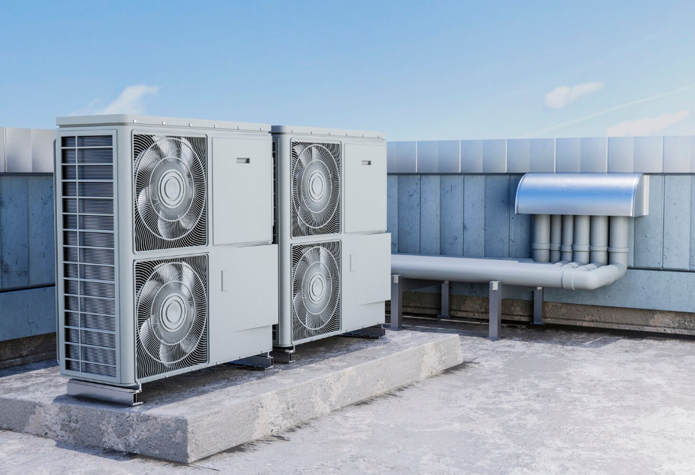 Repairmen servicing air conditioning units